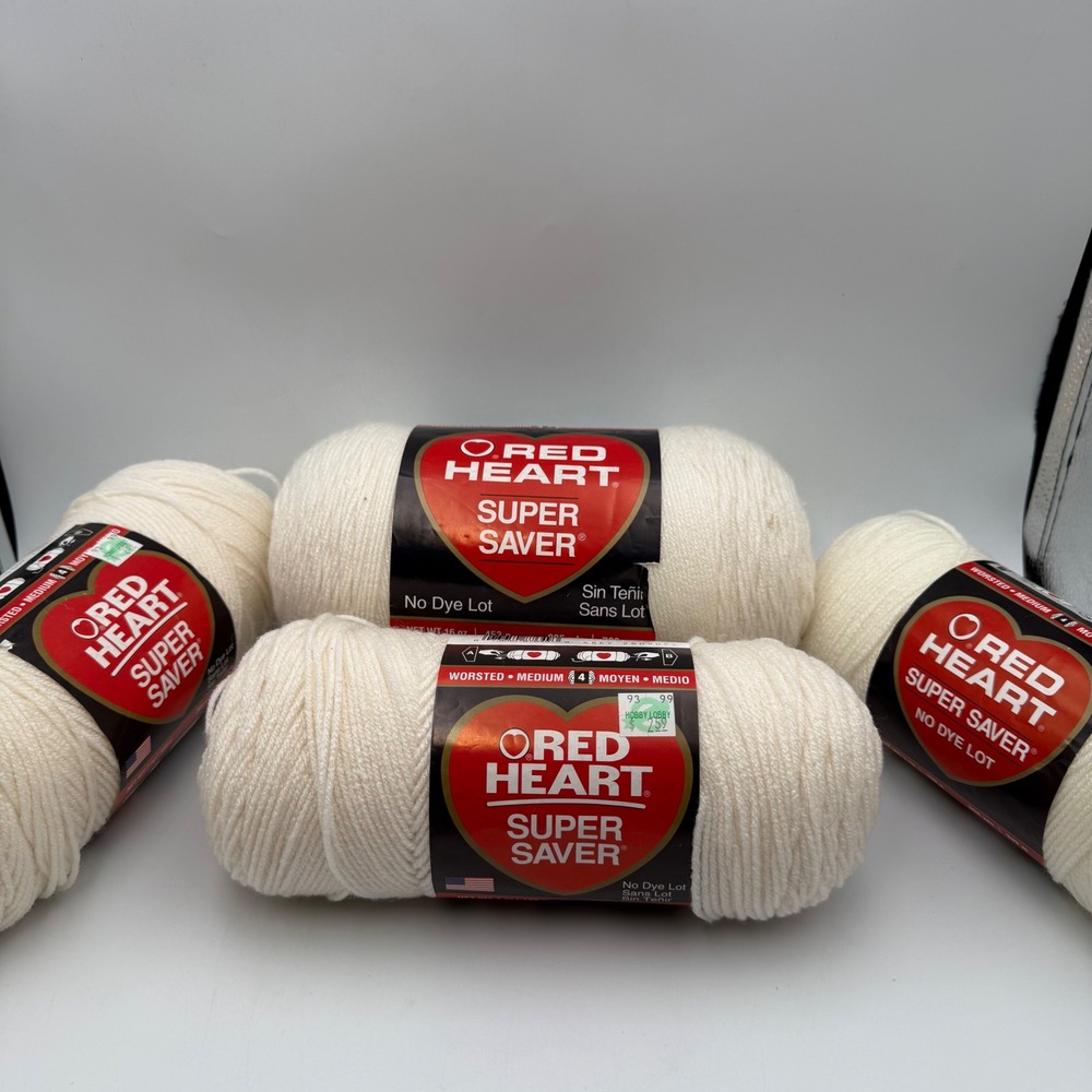 Red Heart Super Saver Soft White Yarn Bundle 4 Skeins 37oz Total Worsted Medium
